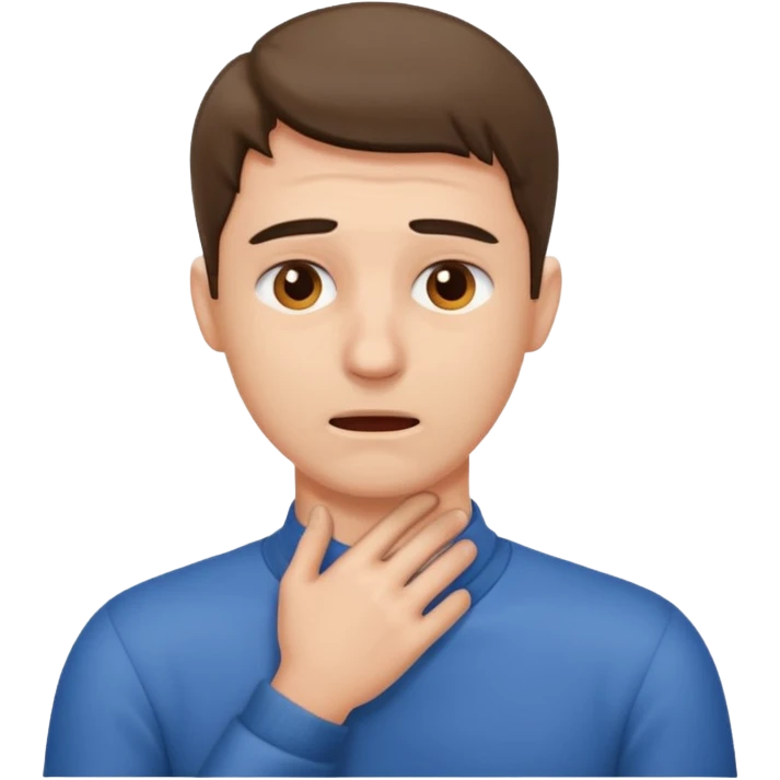 A man looking stressed holding the front of his neck  emoji