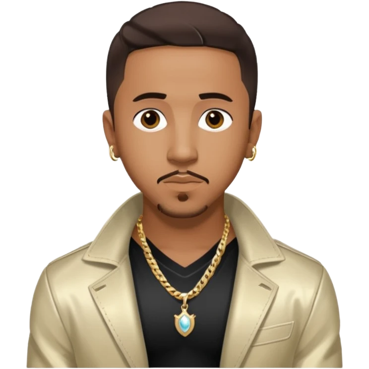 Marques Houston with dark brown hair, shirtless with necklace, metallic ivory jacket emoji