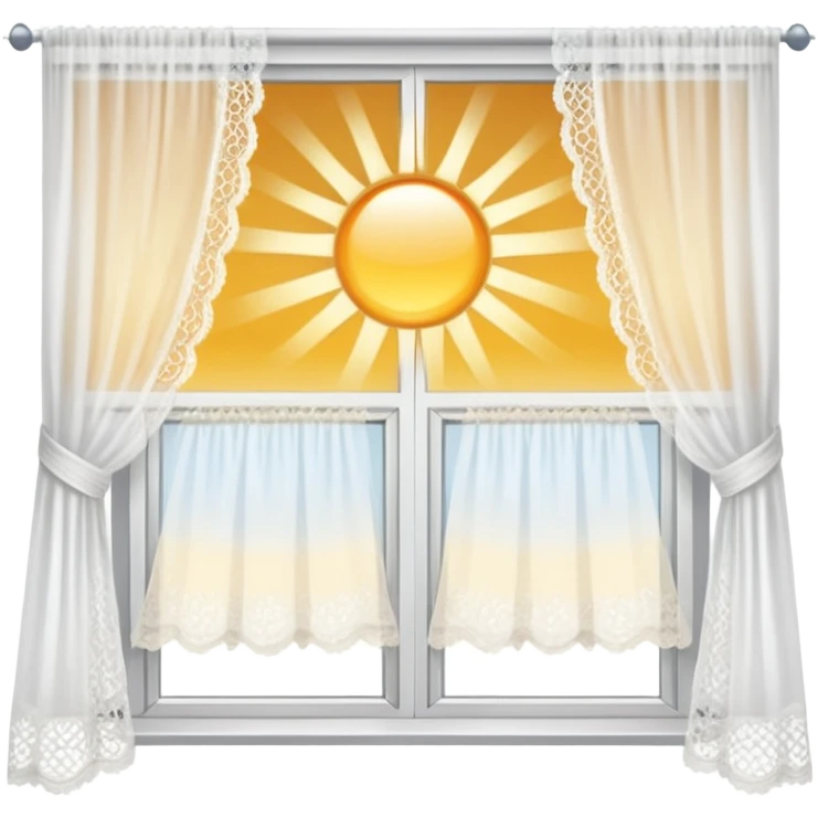 White window open with sun shining through lace curtains emoji
