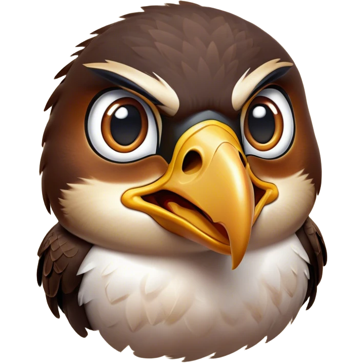 Cinematic Comical Falcon Portrait Emoji, Head tilted dramatically with an exaggeratedly shocked expression, featuring a sharply defined beak and wide, comically expressive eyes full of playful disbelief, Simplified yet hilariously expressive features, highly detailed, glowing with a slightly sassy glow, high shine, dramatic yet playful, stylized with an air of cheeky aerial mischief, soft glowing outline, capturing the essence of a meme-worthy falcon that looks ready to side-eye its way into viral fame! emoji