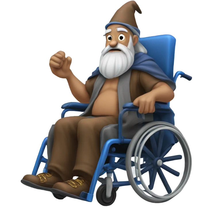 A old wizard with huge muscles and a blue beard is in a wheelchair emoji