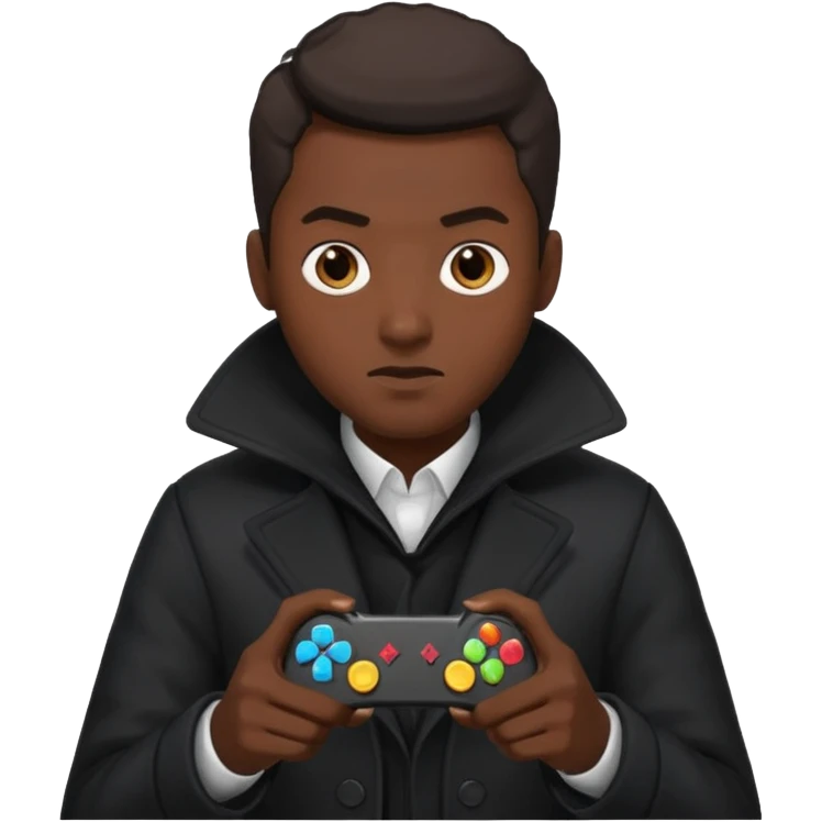 Man in black coat, gaming emoji