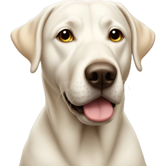 White lab wearing poop emoji on its head emoji