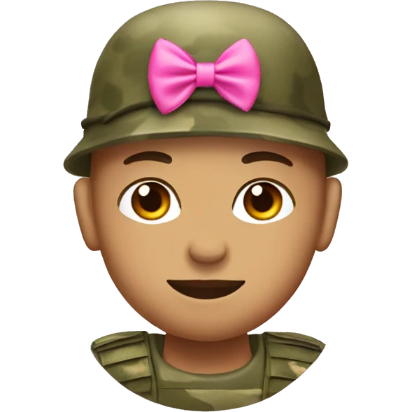 soldier in camouflage with pink bow on head emoji