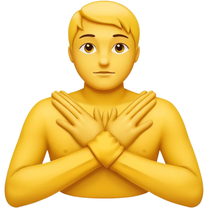 two yellow hands crossed over the chest in an X shape, minimal shading, calm and graceful appearance emoji