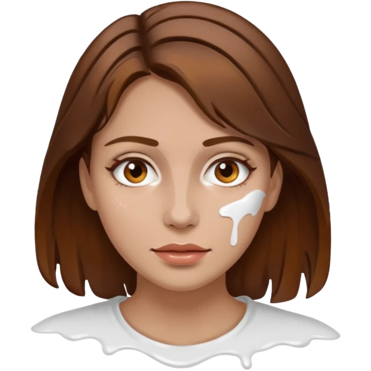 Brown hair woman, splashed white on face emoji