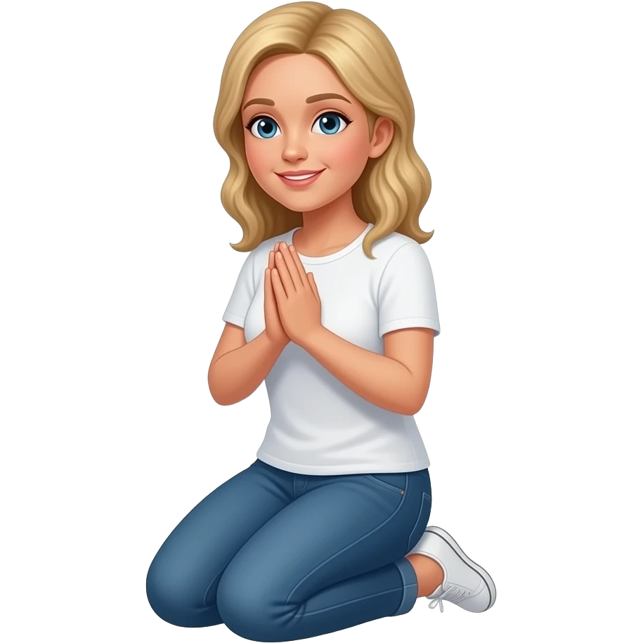 Dark Blond sexy  woman  about 32 years old kneeling and praying frontal view emoji