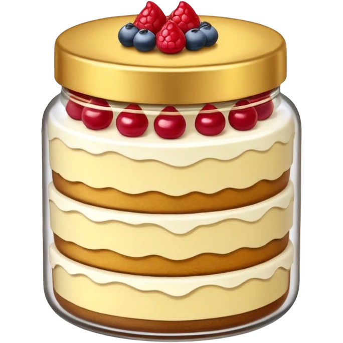 A layered small jar of cake that is gold outline black background  emoji