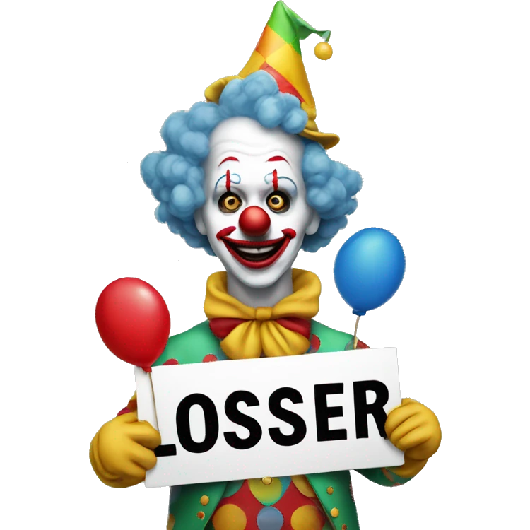  clown holding a sign that says, "loser" emoji