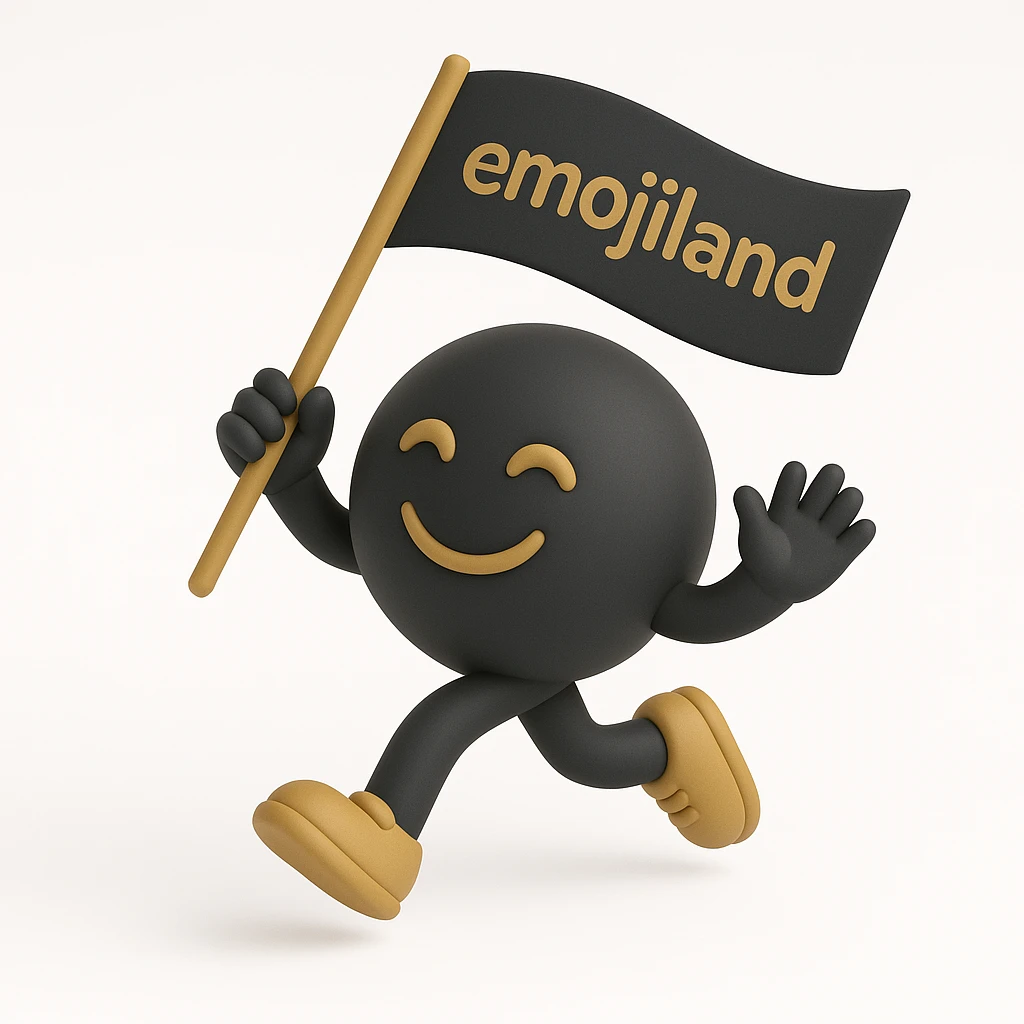 happy runner waving a flag that says 'emojiland' emoji