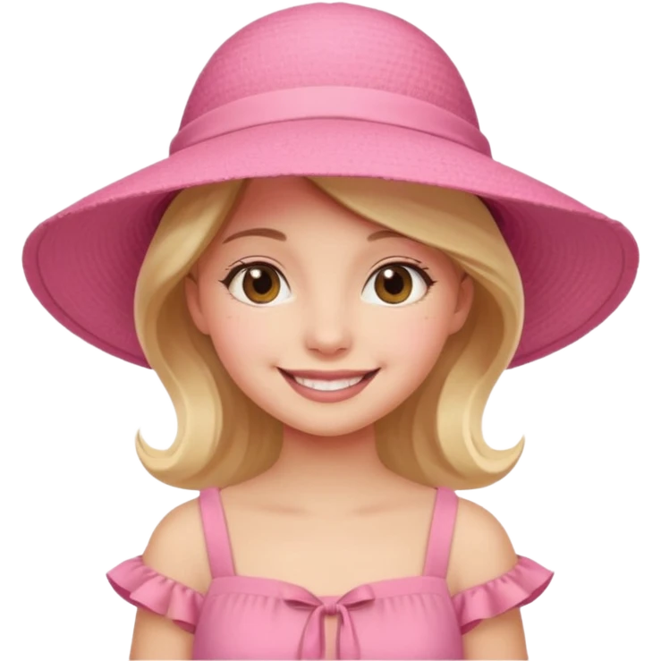 Girl in pink dress and sunhat smiling emoji