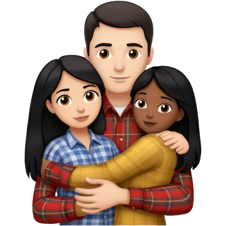 Tall white man with dark hair wearing plaid hugging small hispanic woman with black hair emoji