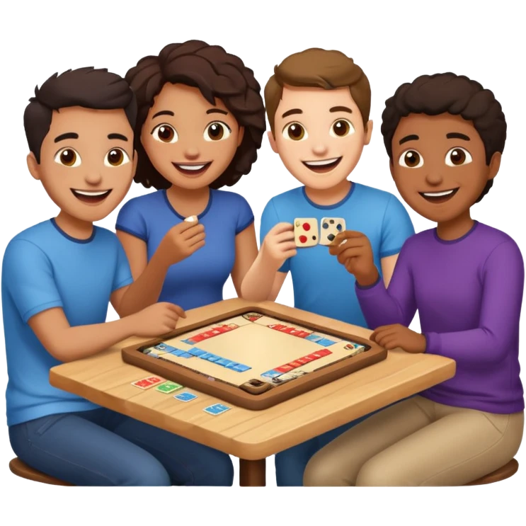 Four friends playing board game emoji