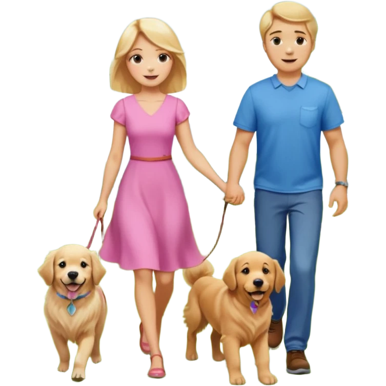 Девушка со светлыми волосами весёлая на прогулке с собакой в парке в розовом платье и с парнем emoji