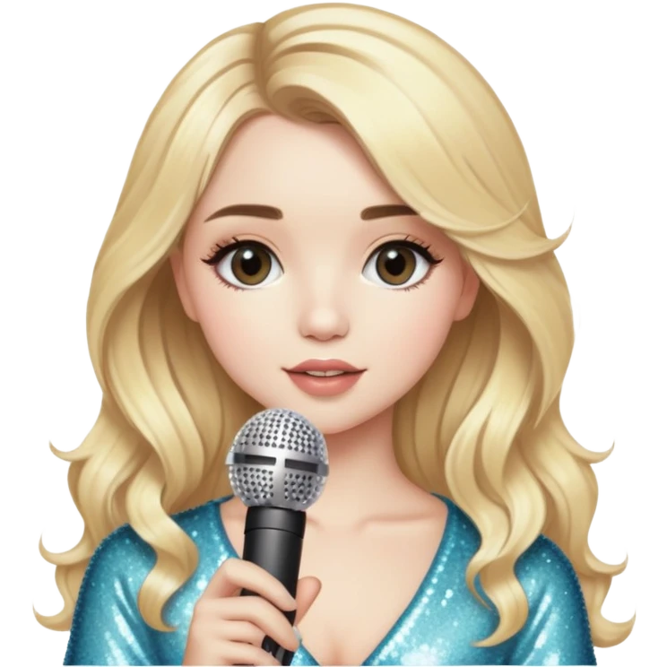 Blonde female pop star with microphone and sparkles, inspired by Sabrina Carpenter emoji