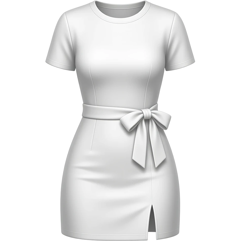 short sleeve t shirt dress with hanging white skirt wrap in white, princess seam lines, mini skirt, no bow, bodycon, tie must hang to knee emoji