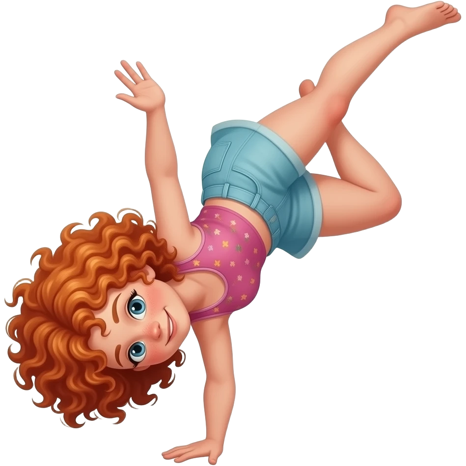 Fille rousse bouclés tâches de rousseur Acrobatie emoji