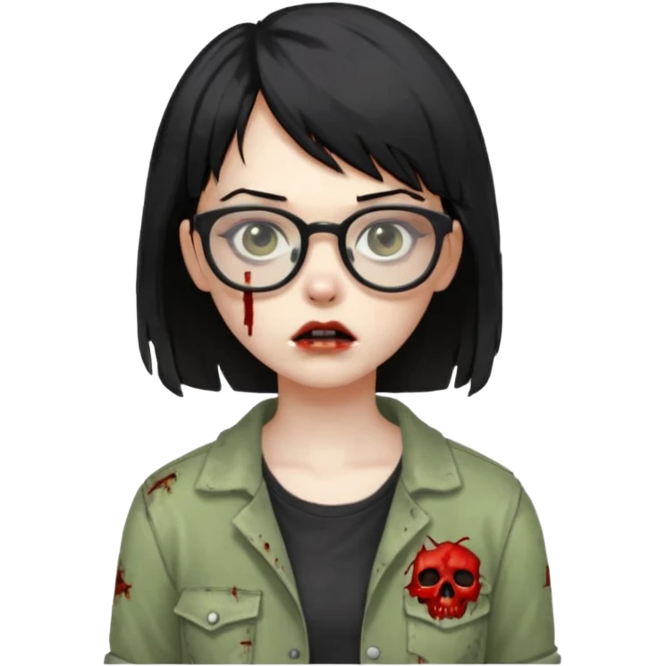 Zombie girl with black short hair and side bangs in glasses emoji