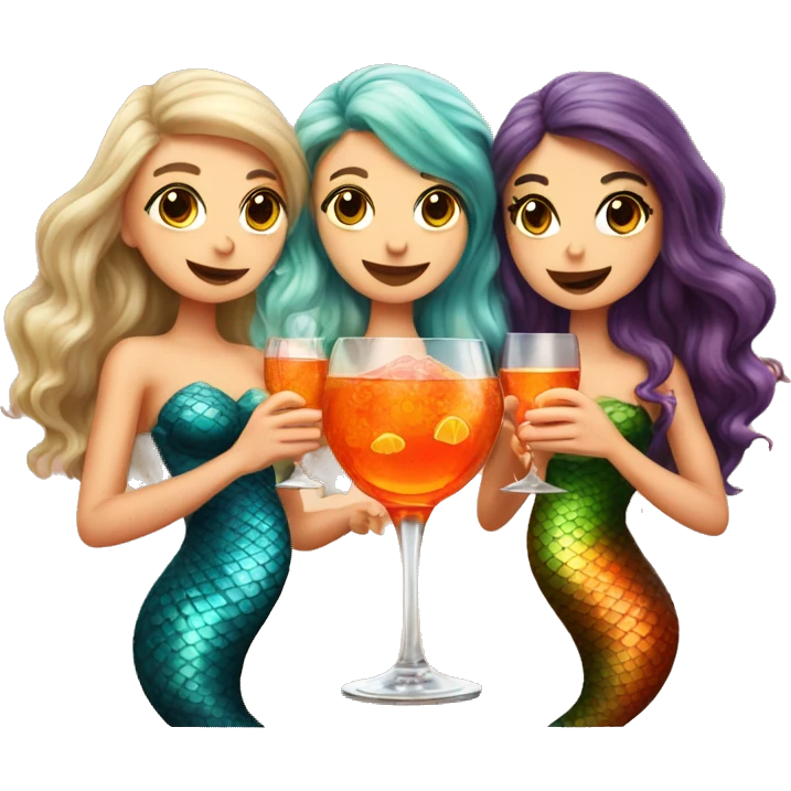 Three beautiful mermaids drinking aperol emoji