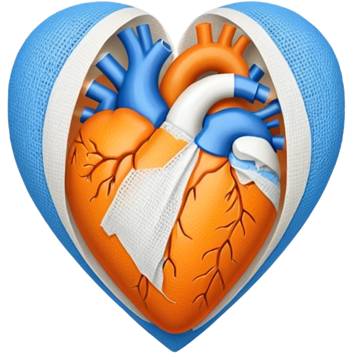 Half blue half orange heart split vertically add a white gauze bandage wrapped around the heart  emoji