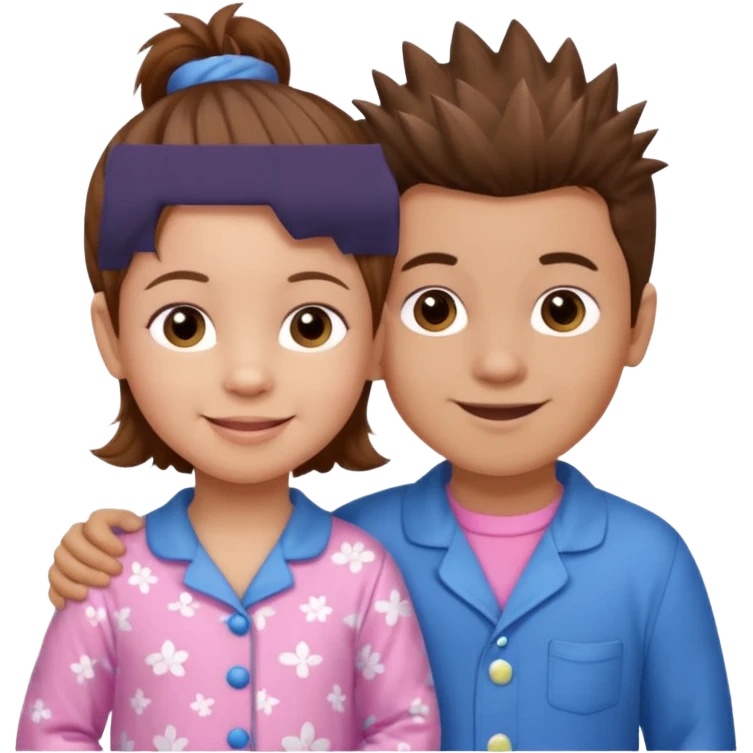 Try another - a smaller toddler girl with brown hair with her hair up, wearing pink pajamas and a bigger 4 year old boy with spikey brown hair, wearing blue pajamas. Both light skin and smiling.  emoji