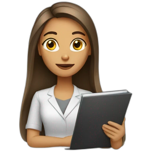 Long brow hair woman with a notebook at work emoji