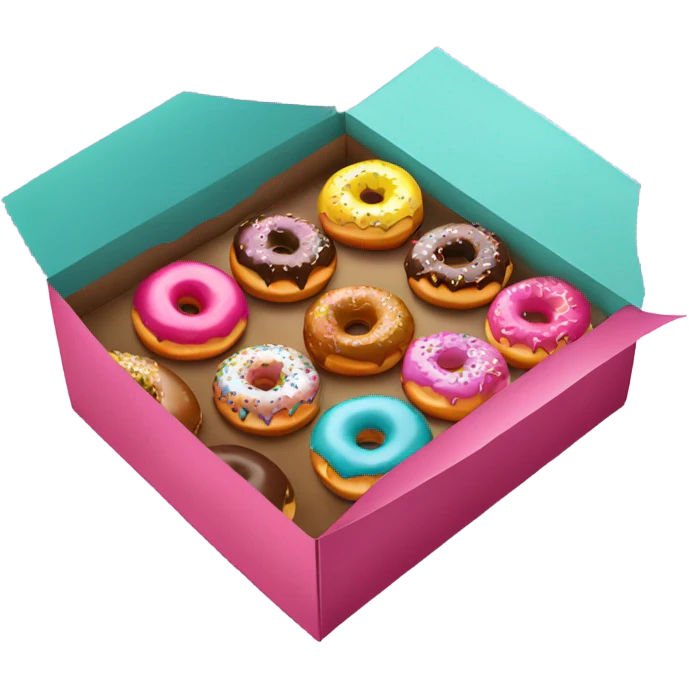 Rainbow box of donuts with take away coffees emoji