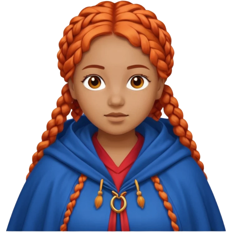 red orange braids hair girl, tan skin, fat, wear blue cloak emoji