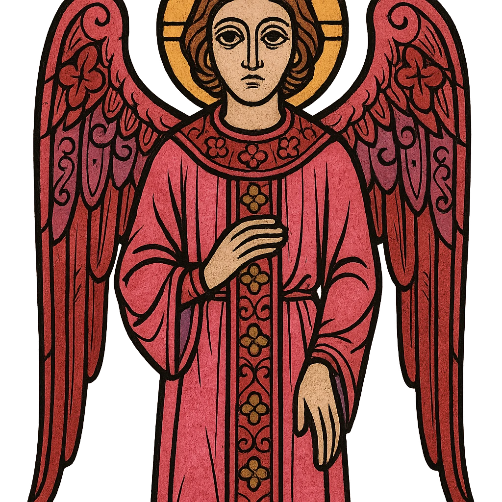 gothic stained glass angel, pink and vibrant colors, medieval art style emoji