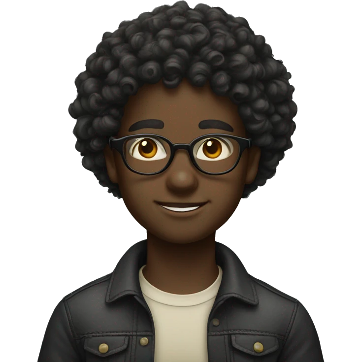 black boy curly hair and vintage eyeglasses emoji
