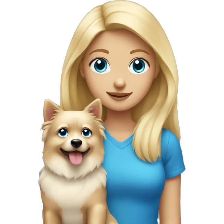 Blonde girl blue eyes holding spitz  emoji
