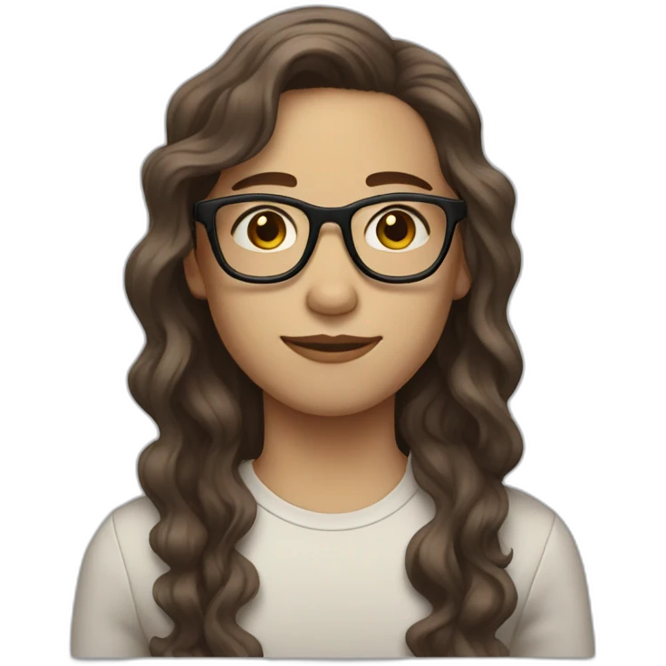 Non binary with pale skin long wavy brown hair glasses emoji