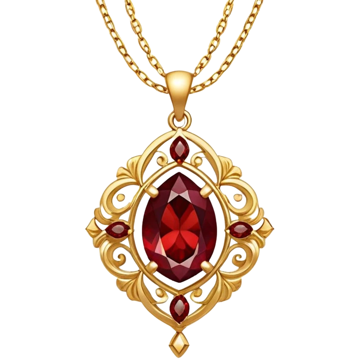 glowing red garnet pendant as a talisman of grounding and rebirth, dancing on a gold chain emoji