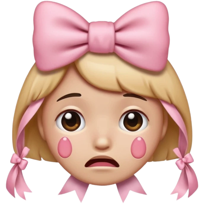 crying emoji face with a soft pink bow on top emoji