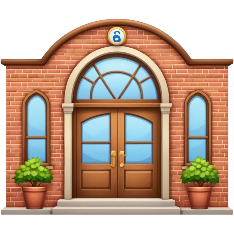 Community center building with a welcome sign emoji