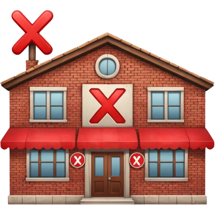 restaurant building with red X mark, failed inspection emoji