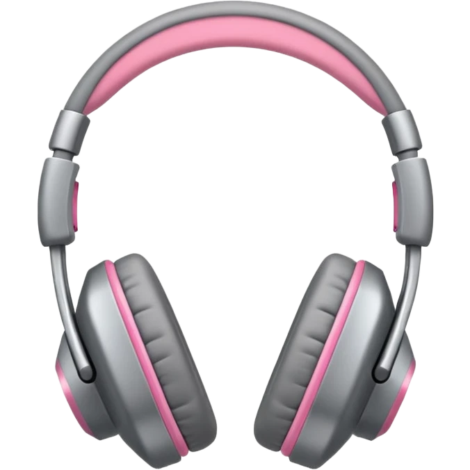 Auriculares cute color gris metal con moña rosa  emoji