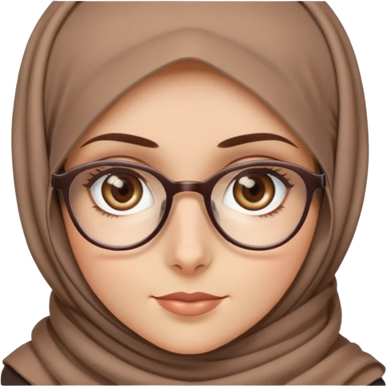 White girl with hazel eyes wearing brown hijab with glasses emoji
