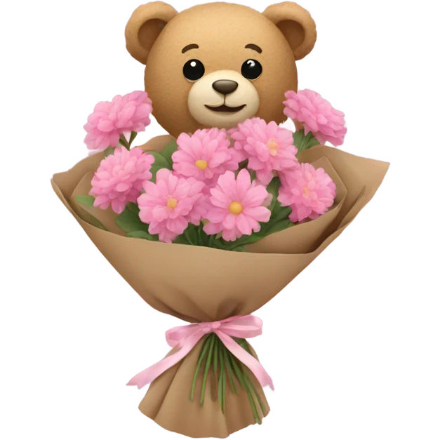 Teddy bear holding flowers pink emoji