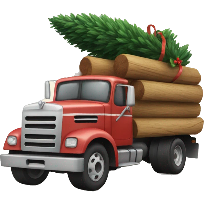 wood truck with a Christmas tree in the back emoji