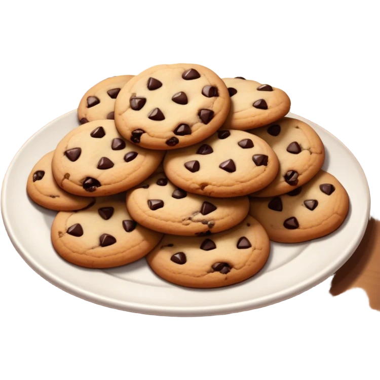 Cinematic Realistic Cookies Dessert Emoji, showcasing a plate of freshly baked cookies with gooey chocolate chips rendered with lifelike textures and warm, homey lighting. emoji