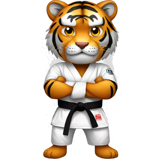 Tiger with evil face  jiu-jitsu black belt with his arms crossed emoji