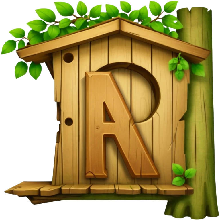 letter W on the side wall of a treehouse in a tree, top leaves visible emoji