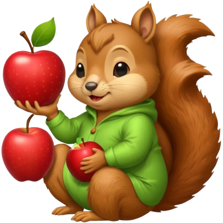 squirrel in acorn pajama suit snoring with holding apple emoji