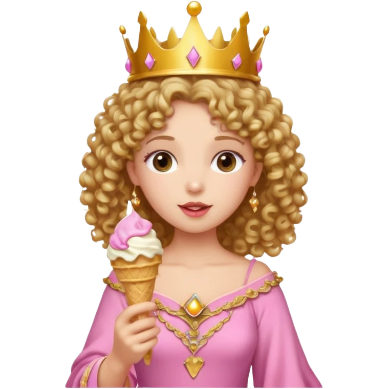 curly haired crowned princess with ice cream emoji