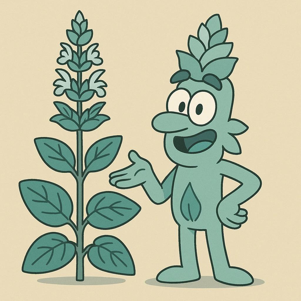 clary sage plant, bluey green color, minimal flat style, simple shapes, clean design emoji