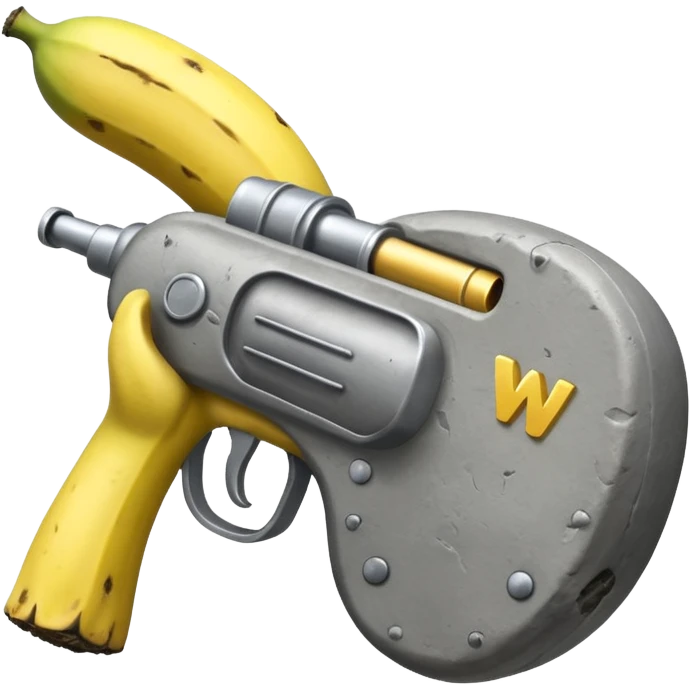 a rock with a banana gun saying why emoji