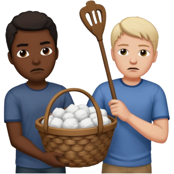 White person whipping black person carrying a basket of cotton emoji