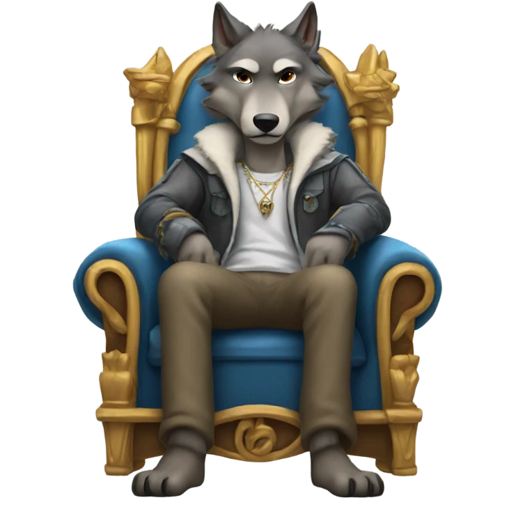 Wolf wearing chill guy clothes on a throne emoji