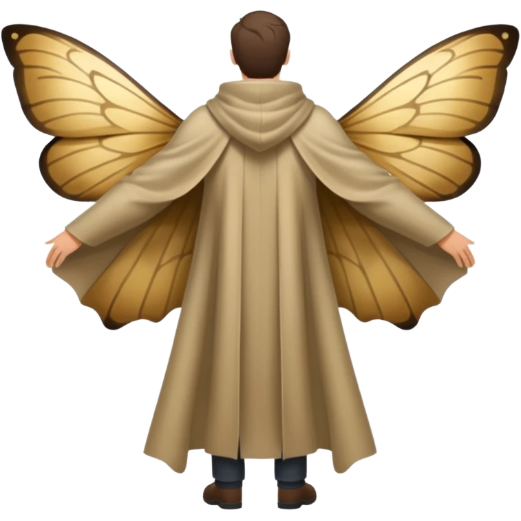 full body man from behind wearing moth wing cloak open back emoji